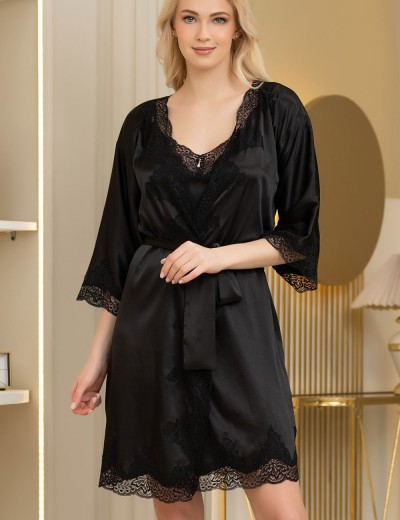 Халат из натурального шелка Mia-Amore ARIANNA 3943 черный, Цвет: черный, Размеры: S/M, изображение 3