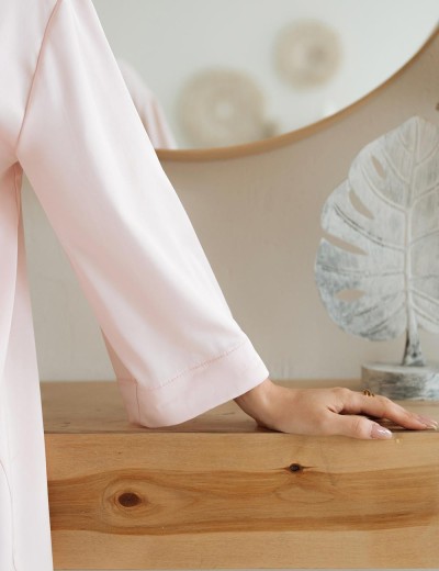 Короткий шелковый халат с перьями 5senses 7242, Цвет: розовый, Размеры: XS/S/M/L, изображение 5