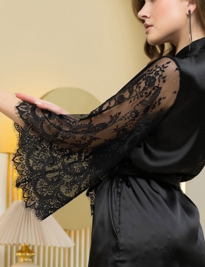 Атласный халат с кружевным рукавом Mia-Amore ESTER 7293 черный, Цвет: черный, Размеры: 2XL/3XL, изображение 3