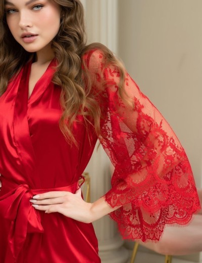 Атласный халат с кружевным рукавом Mia-Amore ESTER 7293 красный, Цвет: красный, Размеры: L/XL, изображение 3 Атласный халат с кружевным рукавом Mia-Amore ESTER 7293 красный, Цвет: красный, Размеры: L/XL, изображение 3
