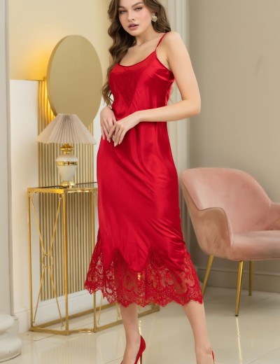 Длинная сорочка атлас с кружевом Mia-Amore ESTER 7294 красный, Цвет: красный, Размеры: 3XL, изображение 2