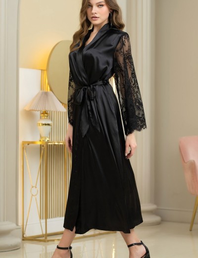 Длинный атласный халат пеньюар Mia-Amore ESTER 7299 черный, Цвет: черный, Размеры: 2XL/3XL, изображение 5