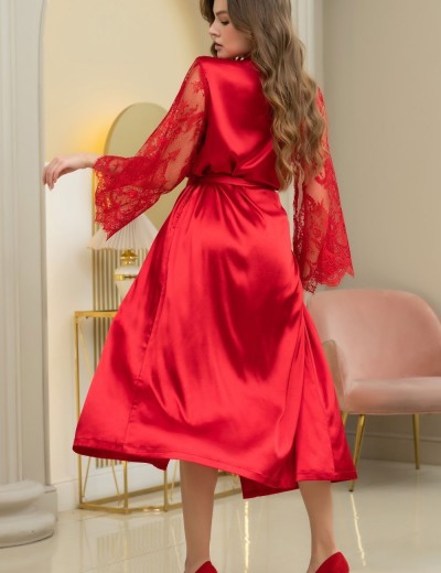 Длинный атласный халат пеньюар Mia-Amore ESTER 7299 красный, Цвет: красный, Размеры: S/M, изображение 2