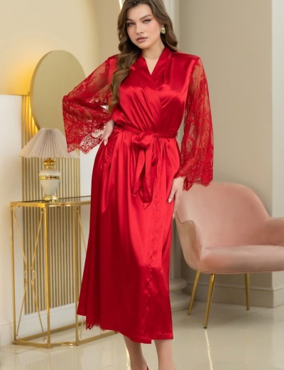 Длинный атласный халат пеньюар Mia-Amore ESTER 7299 красный, Цвет: красный, Размеры: S/M, изображение 5