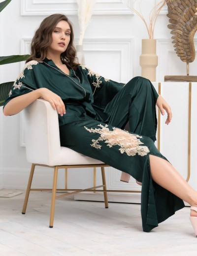 Пижама тройка из натурального шёлка Mia-Amore FELLINI 3916 малахит, Цвет: малахит, Размеры: M, изображение 4