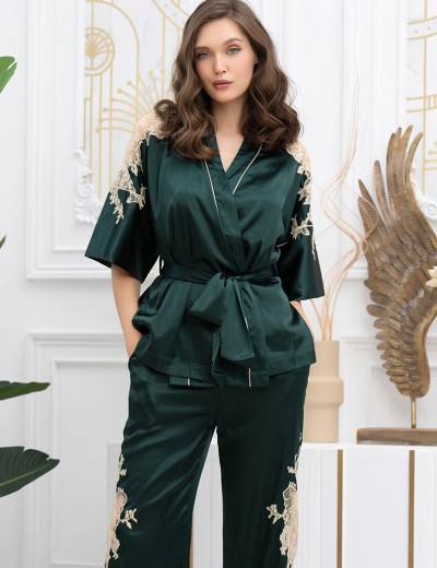 Пижама тройка из натурального шёлка Mia-Amore FELLINI 3916 малахит, Цвет: малахит, Размеры: M, изображение 5
