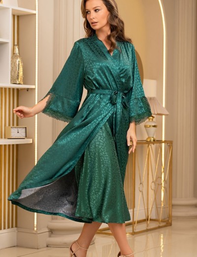 Атласный халат большого размера Mia-Amore JOANNA 7319 изумрудный, Цвет: изумрудный, Размеры: L/XL, изображение 3