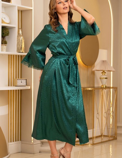 Атласный халат большого размера Mia-Amore JOANNA 7319 изумрудный, Цвет: изумрудный, Размеры: L/XL, изображение 5