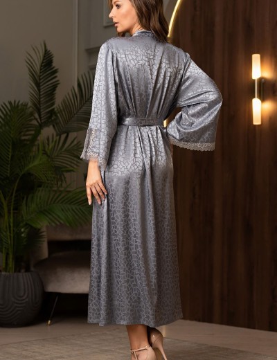 Атласный халат большого размера Mia-Amore JOANNA 7319 серебристый, Цвет: серебристый, Размеры: 4XL/5XL, изображение 2