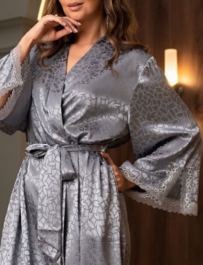 Атласный халат большого размера Mia-Amore JOANNA 7319 серебристый, Цвет: серебристый, Размеры: 4XL/5XL, изображение 5