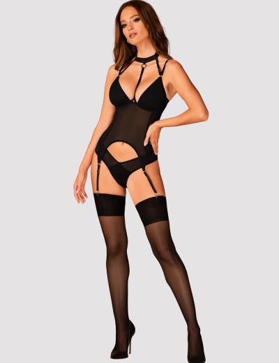 Корсет с пажами для чулок Obsessive BRASICA CORSET, Цвет: черный, Размеры: M/L, изображение 3