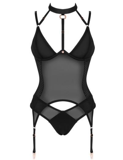 Корсет с пажами для чулок Obsessive BRASICA CORSET, Цвет: черный, Размеры: M/L, изображение 4