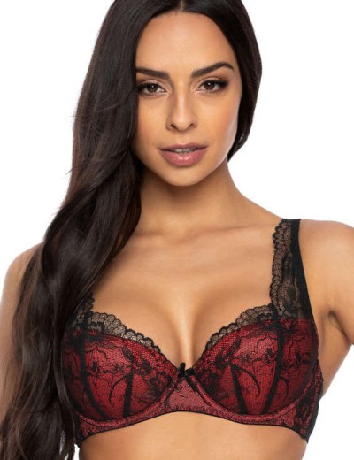 Кружевной бюстгальтер с плотной чашкой MAT PERCY czarno-czerwony M-3530-22, Цвет: черный с красным, Размеры: 65C, изображение 3