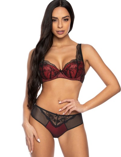Кружевной бюстгальтер с плотной чашкой MAT PERCY czarno-czerwony M-3530-22, Цвет: черный с красным, Размеры: 65C, изображение 5