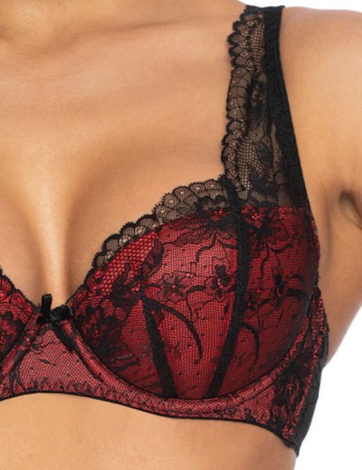 Кружевной бюстгальтер с плотной чашкой MAT PERCY czarno-czerwony M-3530-22, Цвет: черный с красным, Размеры: 65C, изображение 4