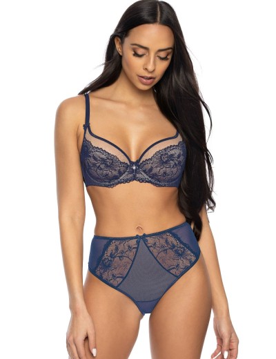 Мягкий кружевной бюстгальтер MAT PERCY bezowo-granatowy M-3530-2, Цвет: синий с бежевым, Размеры: 70E, изображение 5