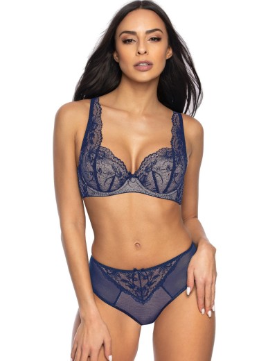 Кружевной бюстгальтер с плотной чашкой MAT PERCY bezowo-granatowy M-3530-22, Цвет: синий с бежевым, Размеры: 70B, изображение 5