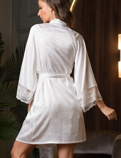 Короткий халат из шелка искусственного Mia-Amore MELANI 7273, Цвет: молочный, Размеры: S/M, изображение 2