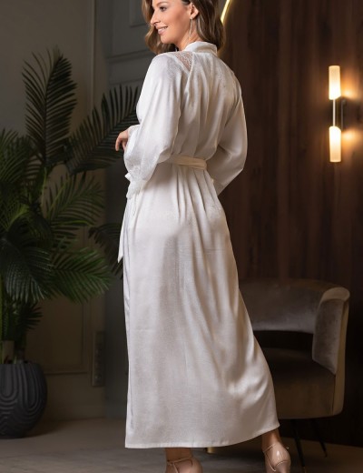 Длинный запашной халат из атласа Mia-Amore MELANI 7279, Цвет: молочный, Размеры: 2XL/3XL, изображение 2