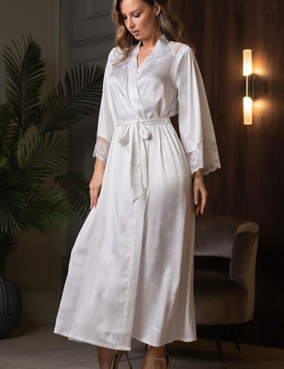 Длинный запашной халат из атласа Mia-Amore MELANI 7279, Цвет: молочный, Размеры: 2XL/3XL, изображение 3