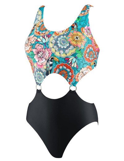 Купальник монокини с цветочным принтом UNICONF CBI227 V1 GARDEN OF DELIGHTS, Цвет: голубой/черный, Размеры: S, изображение 4