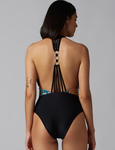 Слитный купальник с оригинальной спинкой UNICONF CBI228 V1 GARDEN OF DELIGHTS, Цвет: голубой/черный, Размеры: S, изображение 4