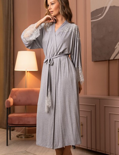 Длинный трикотажный халат Mia-Amore CHRISTEL 1909, Цвет: cерый меланж, Размеры: 4XL/5XL, изображение 3