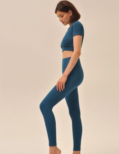 Леггинсы в рубчик MY PA797 electric, Цвет: сине-зеленый, Размеры: M, изображение 2