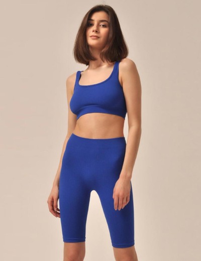 Топ в рубчик на широких бретелях MY BR423 blue classic, Цвет: синий, Размеры: L, изображение 3