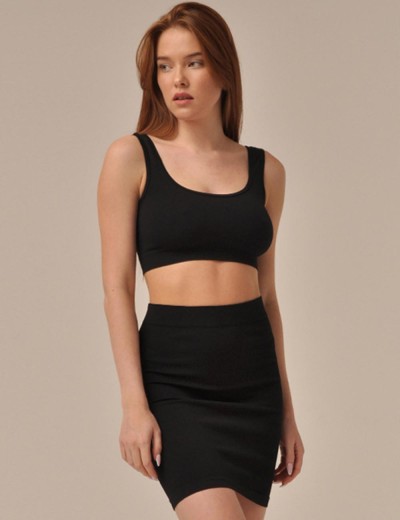 Топ в рубчик на широких бретелях MY BR423 nero, Цвет: черный, Размеры: M, изображение 3