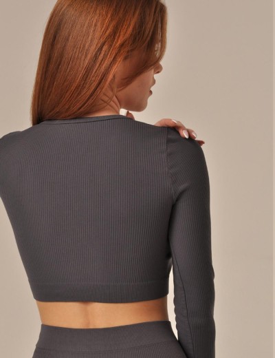 Кроп-топ с длинным рукавом MY MA965 iron, Цвет: графит, Размеры: L, изображение 2