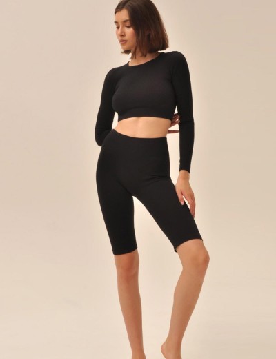 Кроп-топ с длинным рукавом MY MA965 nero, Цвет: черный, Размеры: L, изображение 3