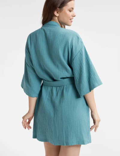 Халат кимоно из хлопкового муслина Esotiq LOONY 40634, Цвет: морская волна, Размеры: M, изображение 2