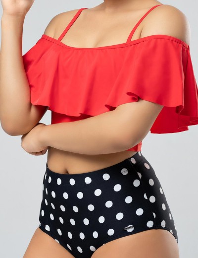 Черно-красный купальник топ + высокие плавки Opium SF-50, Цвет: черный/красный, Размеры: L, изображение 3