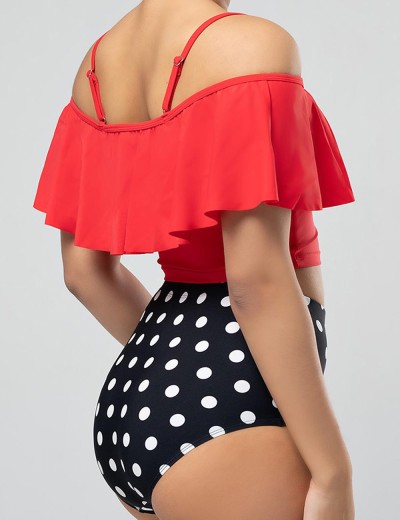 Черно-красный купальник топ + высокие плавки Opium SF-50, Цвет: черный/красный, Размеры: L, изображение 4