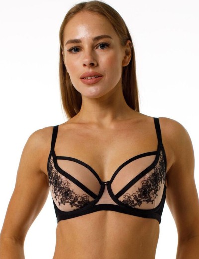 Прозрачный бюстгальтер с мягкой чашкой Coquette Revue GEISHA 81125-18, Цвет: черный, Размеры: 90B, изображение 3