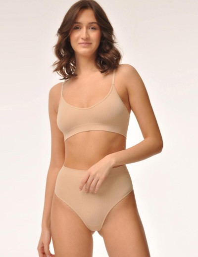 Высокие стринги в рубчик MY PE055 nudo, Цвет: телесный, Размеры: S, изображение 3