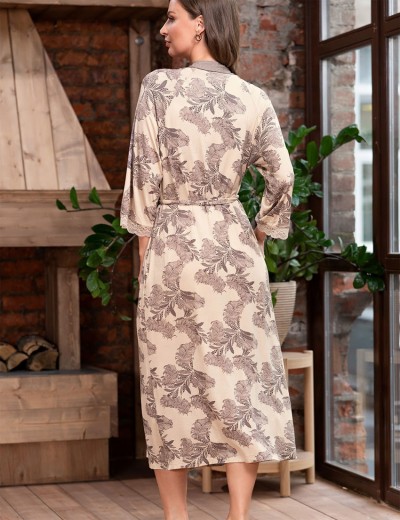 Длинный халат из трикотажной вискозы Mia-Amore AELITA 1719, Цвет: бежевый, Размеры: 4XL/5XL, изображение 2