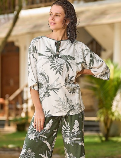 Комплект блуза со штанами Mia-Amore CASSANDRA 1876, Цвет: белый с оливковым, Размеры: M, изображение 4