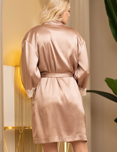 Шелковый женский халат Mia-Amore DANIEL 3873, Цвет: кремовый, Размеры: 4XL/5XL, изображение 2