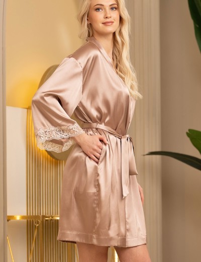 Шелковый женский халат Mia-Amore DANIEL 3873, Цвет: кремовый, Размеры: 4XL/5XL, изображение 3