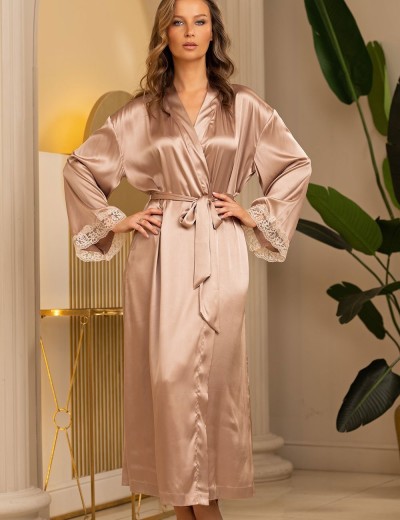 Шелковый длинный халат Mia-Amore DANIEL 3879, Цвет: кремовый, Размеры: 4XL/5XL, изображение 4