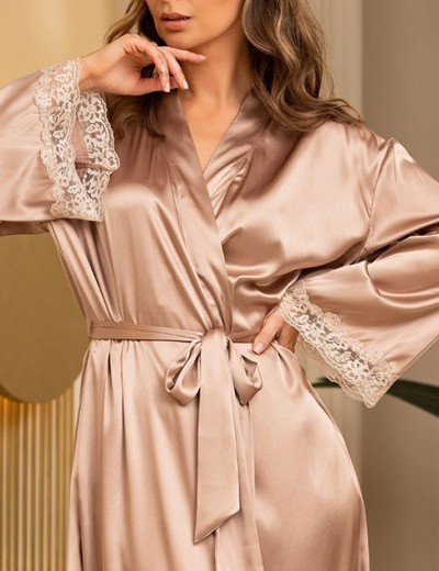 Шелковый длинный халат Mia-Amore DANIEL 3879, Цвет: кремовый, Размеры: 4XL/5XL, изображение 3