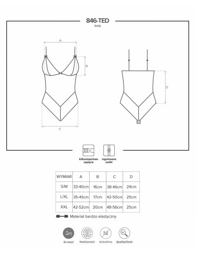 Эротическое боди Obsessive 846 TED-1, Цвет: черный, Размеры: S/M, изображение 5