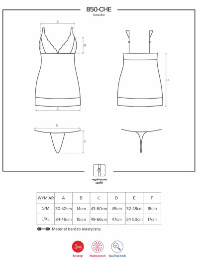 Сексуальная сорочка Obsessive 850 CHE-6, Цвет: черный/синий, Размеры: L/XL, изображение 5