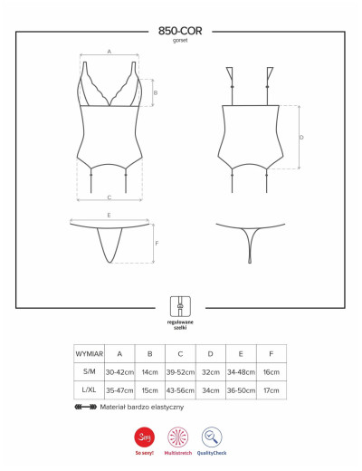 Корсет с трусиками Obsessive 850 COR-6, Цвет: черный/синий, Размеры: S/M, изображение 4