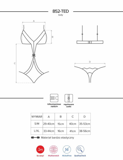 Эротическое боди Obsessive 852 TED-1, Цвет: черный, Размеры: S/M, изображение 5