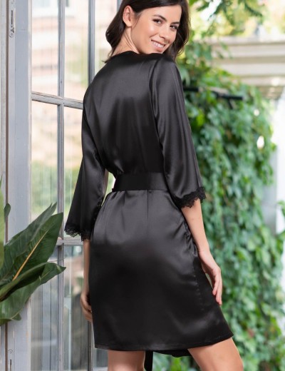 Атласный халат-кимоно Mia-Mella JULIA 8733 черный, Цвет: черный, Размеры: 4XL/5XL, изображение 2