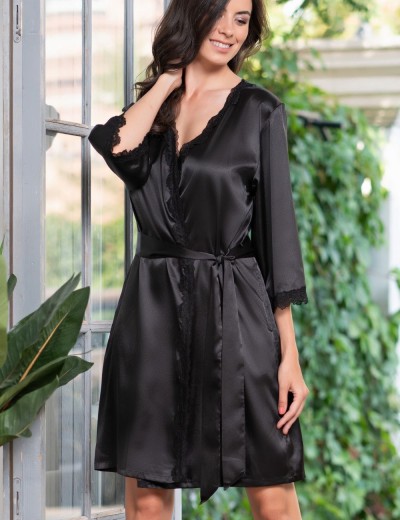 Атласный халат-кимоно Mia-Mella JULIA 8733 черный, Цвет: черный, Размеры: 4XL/5XL, изображение 4