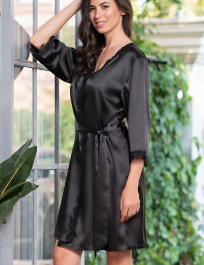 Атласный халат-кимоно Mia-Mella JULIA 8733 черный, Цвет: черный, Размеры: 4XL/5XL, изображение 5